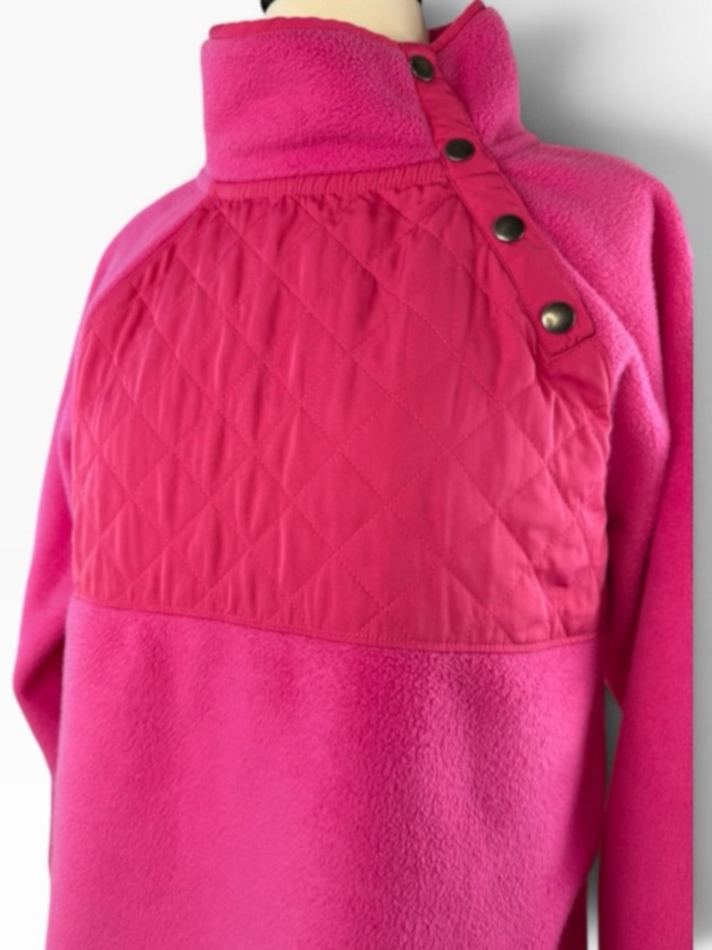 J. Crew Fleece Pullover Jacket Hot Pink Quilted M Snap Collar - Picture 4 of 15